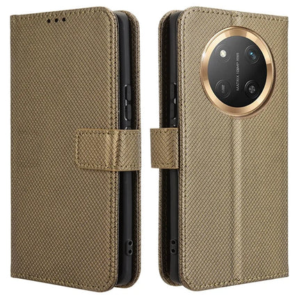 Wallet Phone Case for Honor Magic7 Lite 5G / X9c 5G / X60 Pro 5G PU Leather Diamond Texture Cover - Brown
