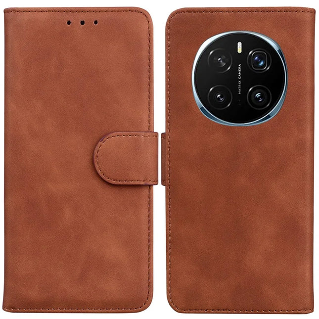 For Honor Magic7 Pro 5G Case Solid Color Leather Wallet Phone Cover - Brown