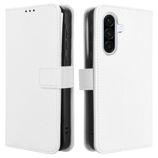 For Samsung Galaxy A36 5G Case PU Leather Diamond Texture Wallet Phone Cover - White