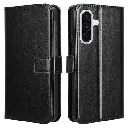 For Samsung Galaxy A56 5G Case Crazy Horse Texture PU Leather Phone Wallet Cover - Black