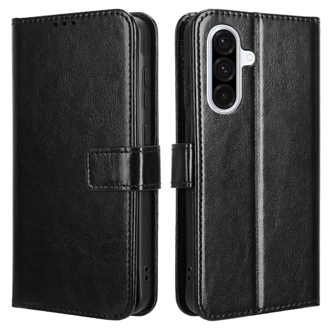 For Samsung Galaxy A56 5G Case Crazy Horse Texture PU Leather Phone Wallet Cover - Black