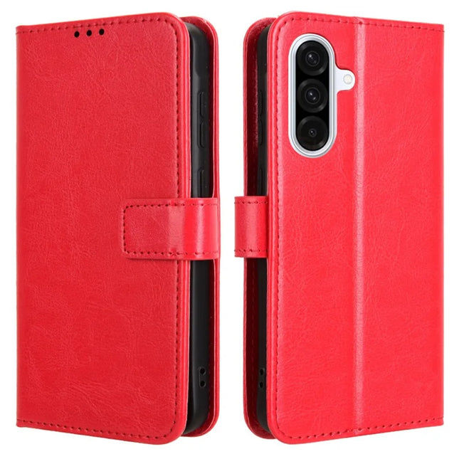 For Samsung Galaxy A56 5G Case Crazy Horse Texture PU Leather Phone Wallet Cover - Red