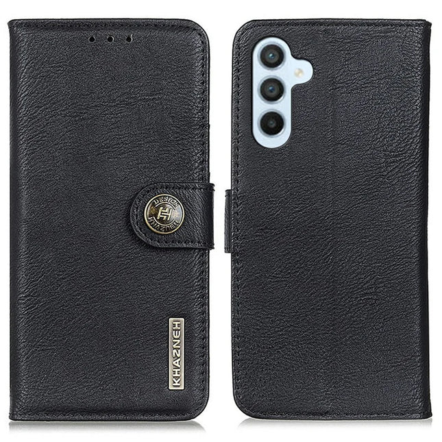 KHAZNEH For Samsung Galaxy A26 5G Wallet Case Cowhide Texture Leather Flip Phone Cover - Black
