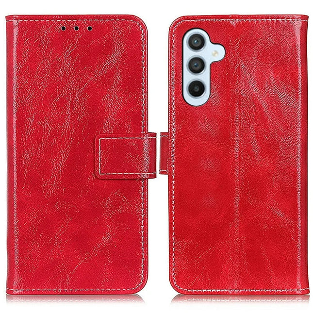 For Samsung Galaxy A26 5G Leather Case Wallet Phone Cover Crazy Horse Texture - Red