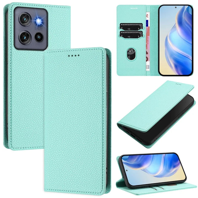 For Motorola Edge 50 Neo 5G Wallet Case RFID Blocking Litchi Texture Leather Mobile Cover - Mint Green