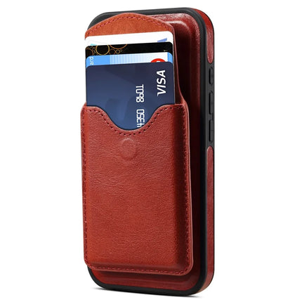 DENIOR D22 For iPhone 16 Plus Case Detachable Card Bag Rotary Kickstand Genuine Cow Leather Phone Back Cover