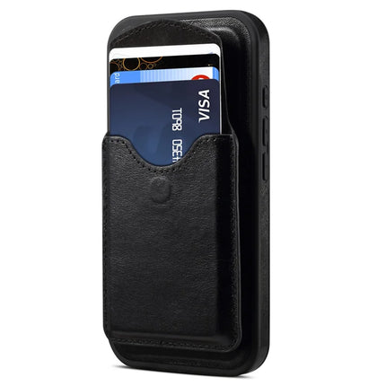 DENIOR D22 For iPhone 16 Plus Case Detachable Card Bag Rotary Kickstand Genuine Cow Leather Phone Back Cover