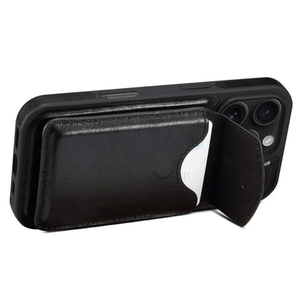 DENIOR D22 For iPhone 16 Pro Max Case Detachable Card Bag Rotary Kickstand Genuine Cow Leather Phone Back Cover