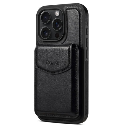 DENIOR D22 For iPhone 16 Pro Max Case Detachable Card Bag Rotary Kickstand Genuine Cow Leather Phone Back Cover
