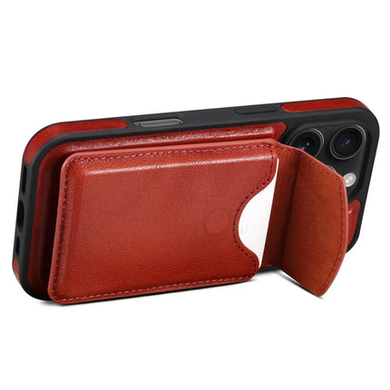 DENIOR D22 For iPhone 16 Pro Max Case Detachable Card Bag Rotary Kickstand Genuine Cow Leather Phone Back Cover