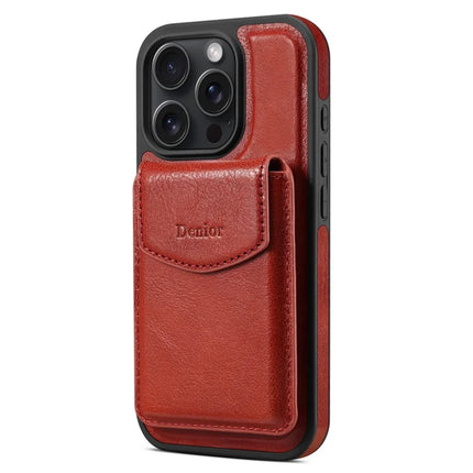 DENIOR D22 For iPhone 16 Pro Max Case Detachable Card Bag Rotary Kickstand Genuine Cow Leather Phone Back Cover