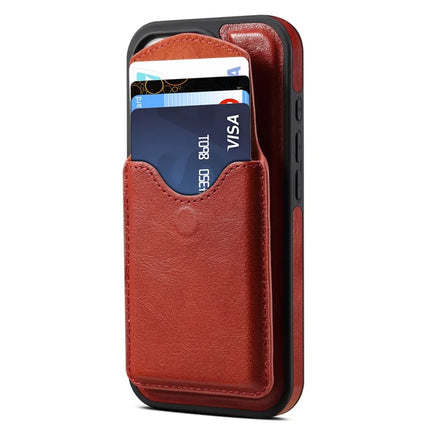 DENIOR D22 For iPhone 16 Pro Max Case Detachable Card Bag Rotary Kickstand Genuine Cow Leather Phone Back Cover