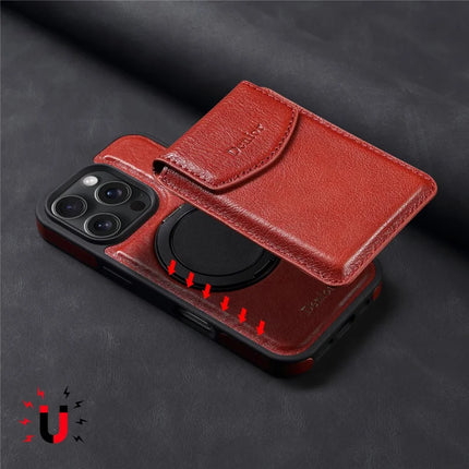 DENIOR D22 For iPhone 16 Pro Max Case Detachable Card Bag Rotary Kickstand Genuine Cow Leather Phone Back Cover
