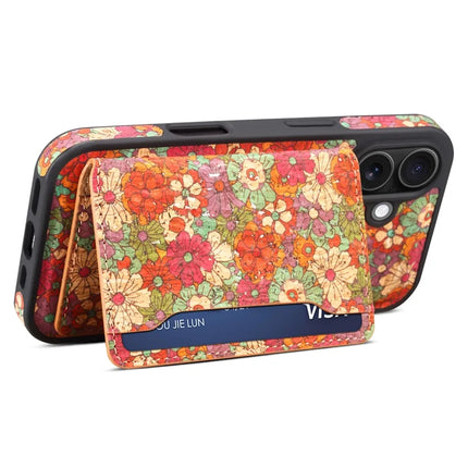 D16 For iPhone 16 Magnetic Case Detachable Card Bag Flower Leather Back Cover