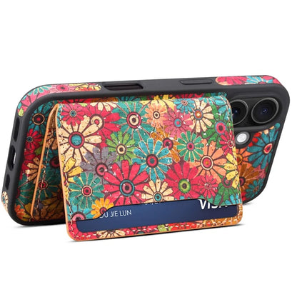 D16 For iPhone 16 Plus Magnetic Case Detachable Card Bag Flower Leather Back Cover