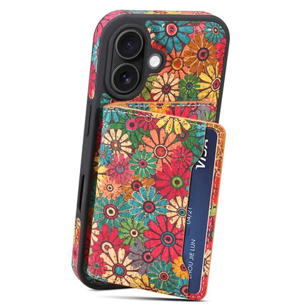 D16 For iPhone 16 Plus Magnetic Case Detachable Card Bag Flower Leather Back Cover