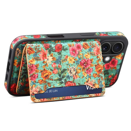 D16 For iPhone 16 Plus Magnetic Case Detachable Card Bag Flower Leather Back Cover