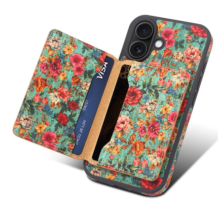 D16 For iPhone 16 Plus Magnetic Case Detachable Card Bag Flower Leather Back Cover
