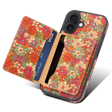 D16 For iPhone 16 Plus Magnetic Case Detachable Card Bag Flower Leather Back Cover