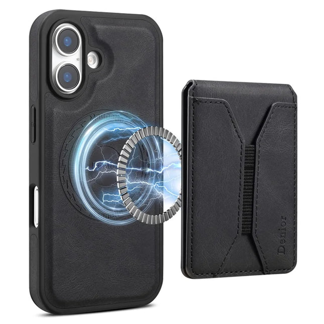 DENIOR D17 For iPhone 16 Plus Case Compatible with MagSafe Card Bag Phone Cover - Black