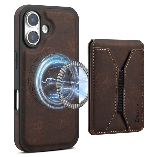 DENIOR D17 For iPhone 16 Plus Case Compatible with MagSafe Card Bag Phone Cover - Brown