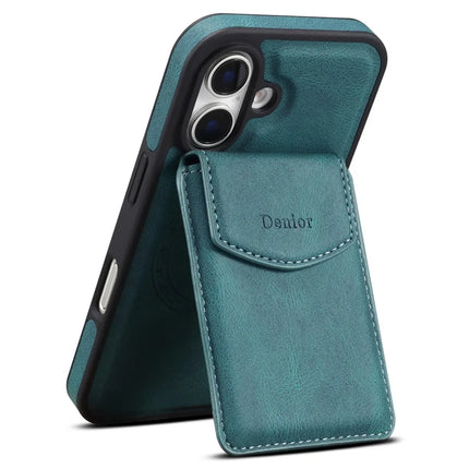DENIOR D19 For iPhone 16 Magnetic Case Leather+PC+TPU Cover with Detachable Card Bag
