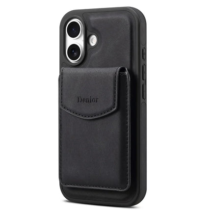 DENIOR D19 For iPhone 16 Plus Magnetic Case Leather+PC+TPU Cover with Detachable Card Bag