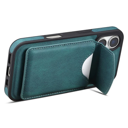 DENIOR D19 For iPhone 16 Plus Magnetic Case Leather+PC+TPU Cover with Detachable Card Bag