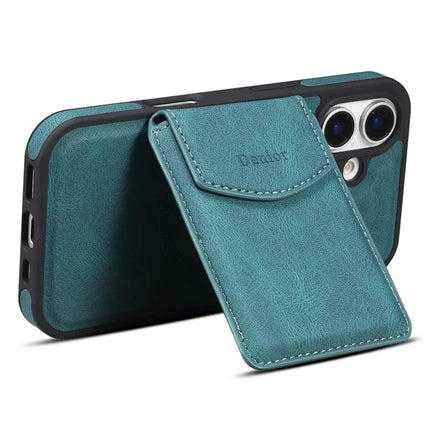 DENIOR D19 For iPhone 16 Plus Magnetic Case Leather+PC+TPU Cover with Detachable Card Bag