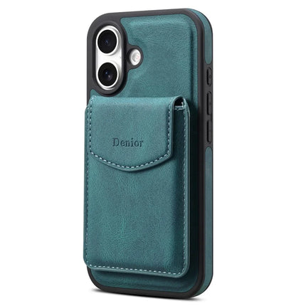 DENIOR D19 For iPhone 16 Plus Magnetic Case Leather+PC+TPU Cover with Detachable Card Bag