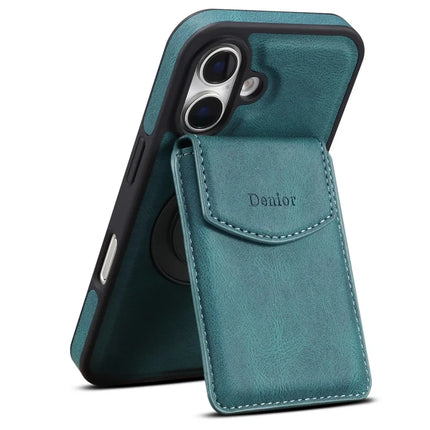 DENIOR D20 For iPhone 16 Plus Case Detachable Card Bag Rotary Kickstand Leather+PC+TPU Cover