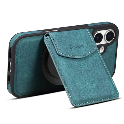 DENIOR D20 For iPhone 16 Plus Case Detachable Card Bag Rotary Kickstand Leather+PC+TPU Cover