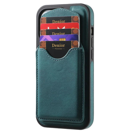 DENIOR D20 For iPhone 16 Plus Case Detachable Card Bag Rotary Kickstand Leather+PC+TPU Cover