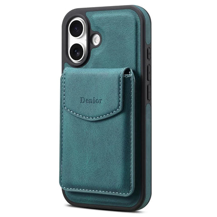 DENIOR D20 For iPhone 16 Plus Case Detachable Card Bag Rotary Kickstand Leather+PC+TPU Cover