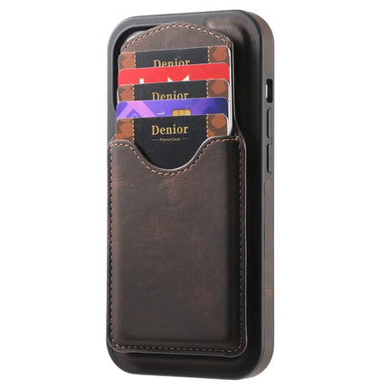DENIOR D20 For iPhone 16 Plus Case Detachable Card Bag Rotary Kickstand Leather+PC+TPU Cover