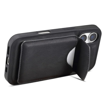 DENIOR D20 For iPhone 16 Plus Case Detachable Card Bag Rotary Kickstand Leather+PC+TPU Cover
