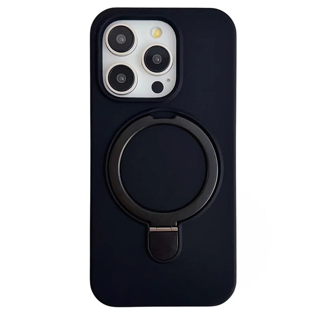 For iPhone 15 Pro Max Case Compatible with MagSafe Silicone Phone Back Cover with Kickstand - Black