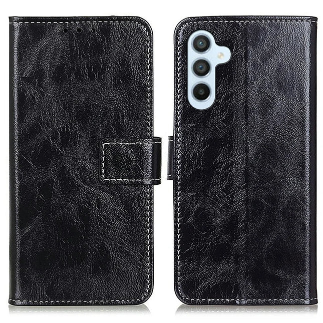 For Samsung Galaxy A56 5G Leather Case Wallet Phone Cover Crazy Horse Texture - Black