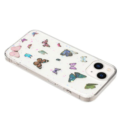 For iPhone 14 Case Anti Drop TPU Phone Back Cover Epoxy Glitter Butterfly
