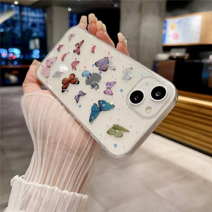 For iPhone 14 Case Anti Drop TPU Phone Back Cover Epoxy Glitter Butterfly