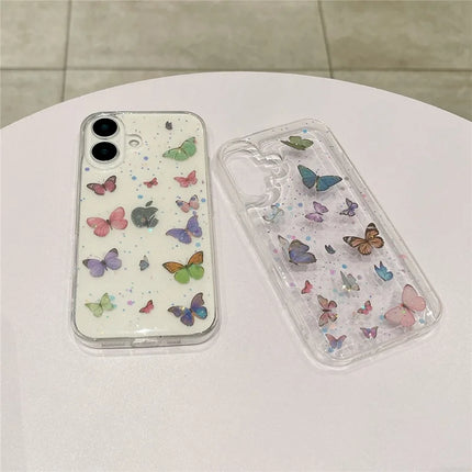 For iPhone 16 Plus Case Anti Drop TPU Phone Back Cover Epoxy Glitter Butterfly