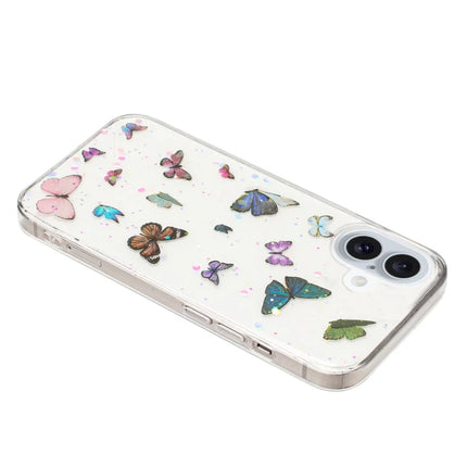 For iPhone 16 Plus Case Anti Drop TPU Phone Back Cover Epoxy Glitter Butterfly