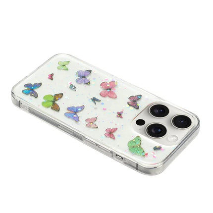 For iPhone 16 Pro Max Case Anti Drop TPU Phone Back Cover Epoxy Glitter Butterfly
