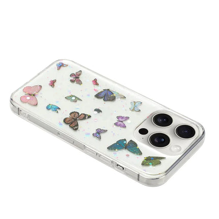 For iPhone 16 Pro Max Case Anti Drop TPU Phone Back Cover Epoxy Glitter Butterfly