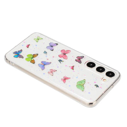 For Samsung Galaxy S23 Case Anti Drop TPU Phone Back Cover Epoxy Glitter Butterfly