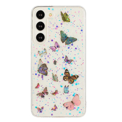 For Samsung Galaxy S23 Case Anti Drop TPU Phone Back Cover Epoxy Glitter Butterfly - Blue