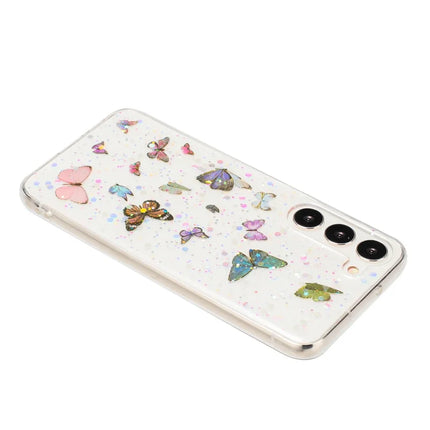 For Samsung Galaxy S23 Case Anti Drop TPU Phone Back Cover Epoxy Glitter Butterfly