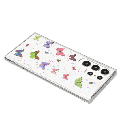 For Samsung Galaxy S23 Ultra Case Anti Drop TPU Phone Back Cover Epoxy Glitter Butterfly