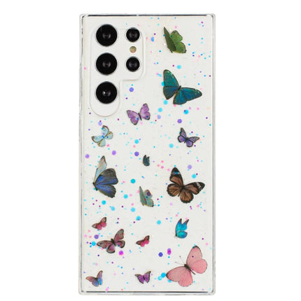 For Samsung Galaxy S23 Ultra Case Anti Drop TPU Phone Back Cover Epoxy Glitter Butterfly - Blue