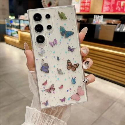 For Samsung Galaxy S23 Ultra Case Anti Drop TPU Phone Back Cover Epoxy Glitter Butterfly